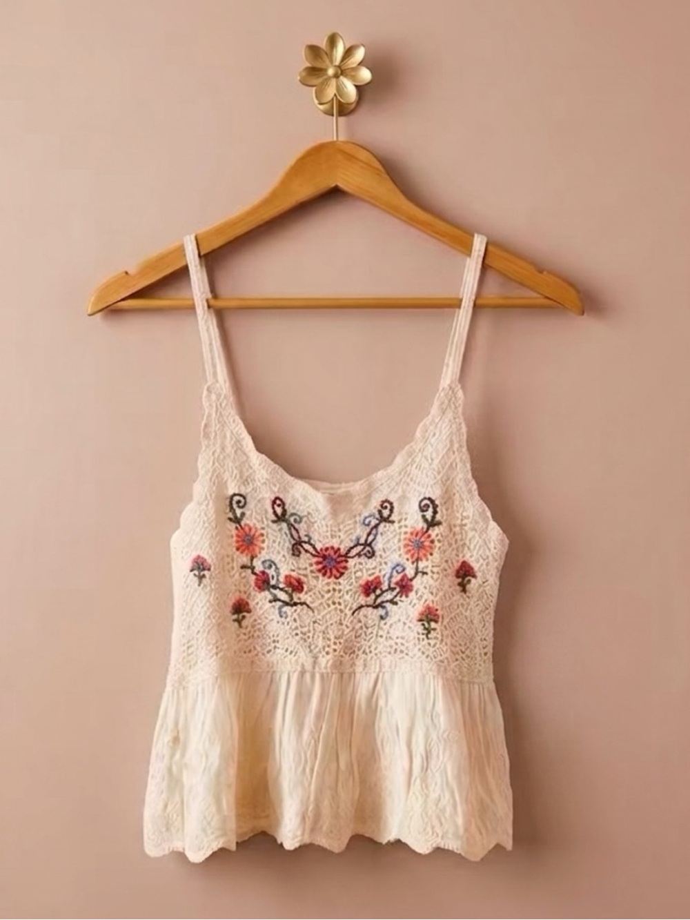 Altar'd State Floral Embroidered Crochet Peplum Top in Cream - Picture 3 of 9